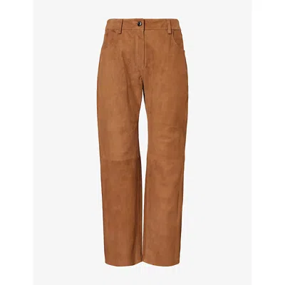 Magda Butrym Womens  High-rise Straight-leg Suede Trousers In Brown