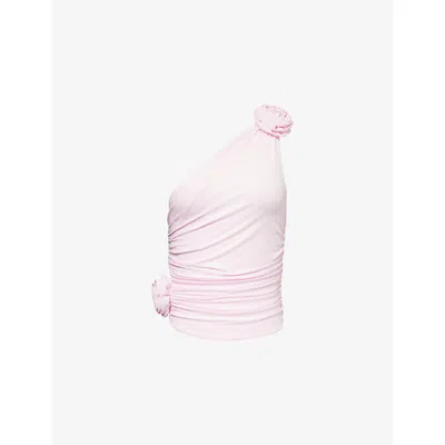 Magda Butrym Womens Pink One-shoulder Floral Stretch-woven Top