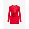 Magda Butrym Womens Red Floral-appliqué Long-sleeve Wool-blend Stretch-crepe Mini Dress In Red