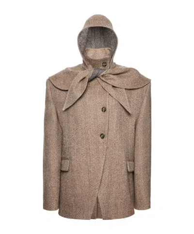 Magda Butrym Wool Cape Hooded Blazer In Chestnut In Brown