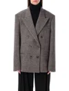 Magda Butrym Double Breasted Wool Chevron Jacket In Gray