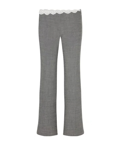 Magda Butrym Broderie Anglaise-trimmed Herringbone Stretch-wool Flared Pants In Gray