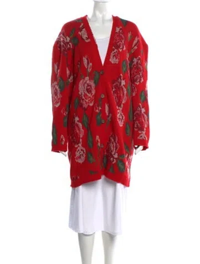 Pre-owned Magda Butrym Wool Floral Print Sweater In Red