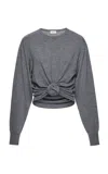 Magda Butrym Wool Front Tie Sweater In Gray