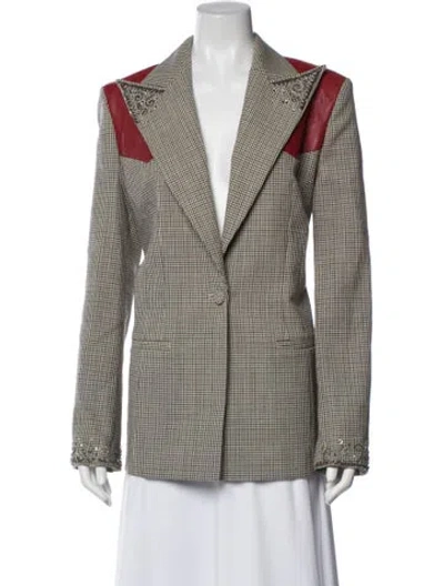 Pre-owned Magda Butrym Wool Plaid Print Blazer In Neutral