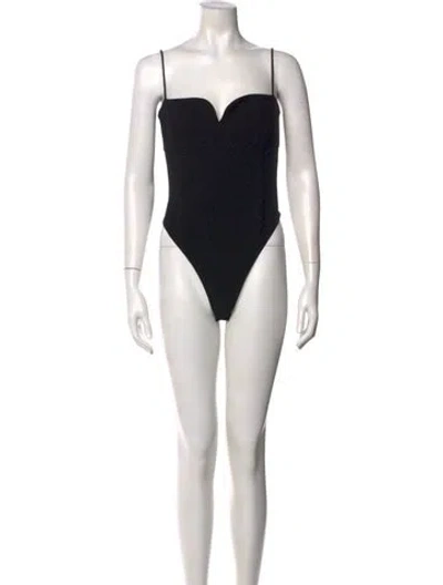 Pre-owned Magda Butrym Wool Square Neckline Bodysuit In Black