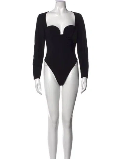 Pre-owned Magda Butrym Wool Square Neckline Bodysuit In Black