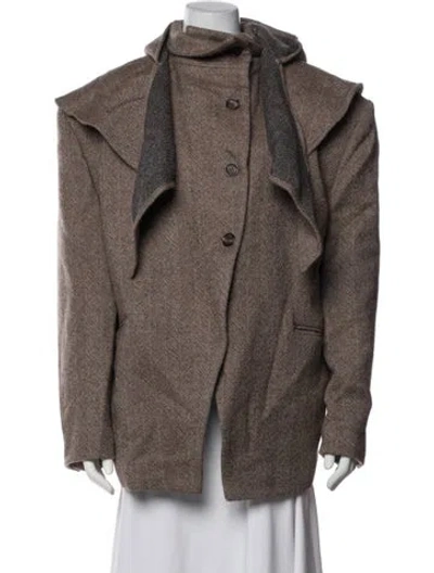 Pre-owned Magda Butrym Wool Tweed Pattern Coat In Brown