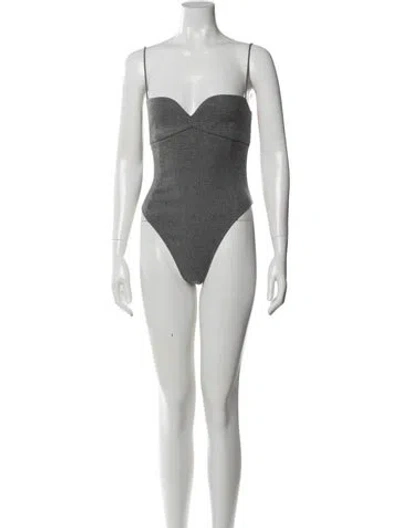 Pre-owned Magda Butrym Wool V-neck Bodysuit In Gray