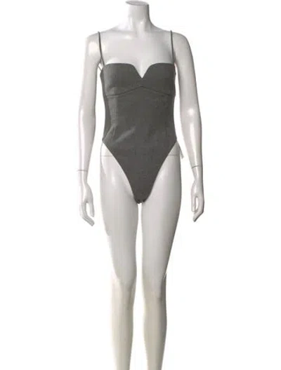 Pre-owned Magda Butrym Wool V-neck Bodysuit In Grey