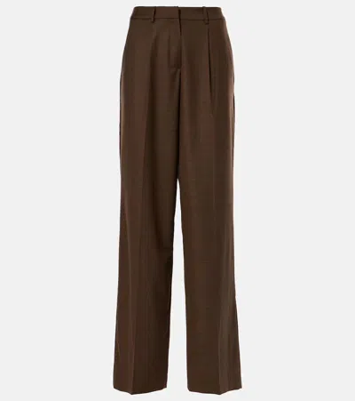Magda Butrym Women's Wide Stretch Wool Trousers For Comfortable Fit In Brown