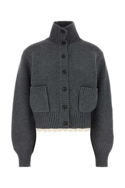 Magda Butrym Wool-knit With Pocket Detail Cardigan In Gray