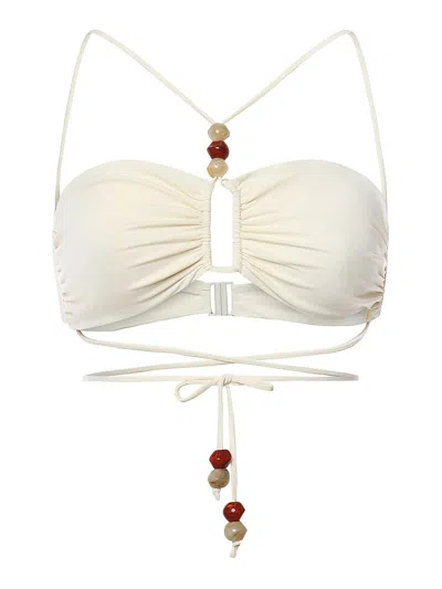 Magda Butrym Wrap-over Bandeau Top With Beads In White