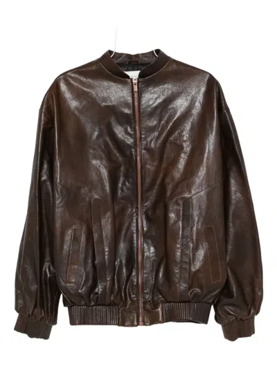 Magda Butrym Zip-front Leather Bomber Jacket In Brown