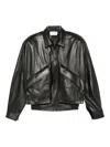 Magda Butrym Black Classic Collar Vintage Leather Bomber Jacket In Black