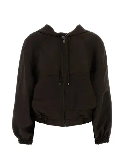 Magda Butrym Zip-up Drawstring Hoodie In Brown