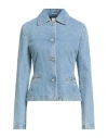 Magda Woman Denim Outerwear Blue Size 6 Cotton In Brown