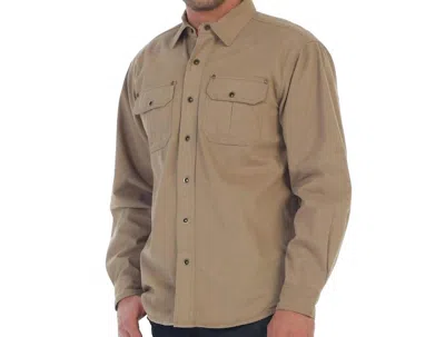 Magen Twill Shirt Jacket With Flannel Lining In Khaki In Nude