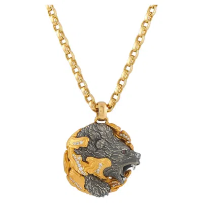 Pre-owned Magerit 18k Yellow Gold Diamond Bear Pendant Necklace Mg09-061926
