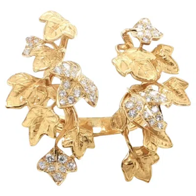 Pre-owned Magerit Verona Diamond Leaf Cluster Cuff Ring 18k Yellow Gold Size 6.5