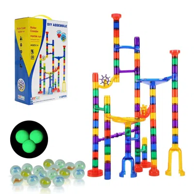Magg Toys Marble Run Set, 110 Piece Marble Maze Building Block Brain Game, With 10 Glow In The Dark Marbles + 
