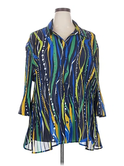 Pre-owned Maggie Barnes 3/4 Sleeve Blouse In Blue