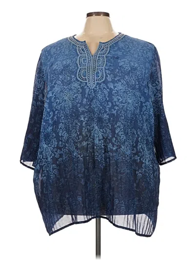 Pre-owned Maggie Barnes 3/4 Sleeve Blouse In Blue