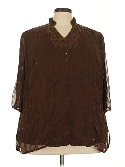 Pre-owned Maggie Barnes 3/4 Sleeve Blouse In Brown