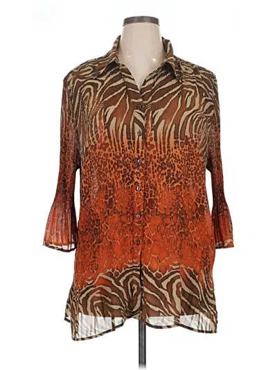 Pre-owned Maggie Barnes 3/4 Sleeve Blouse In Brown