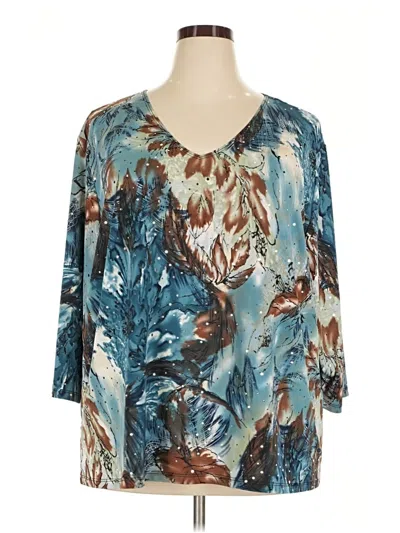Pre-owned Maggie Barnes 3/4 Sleeve Blouse In Teal