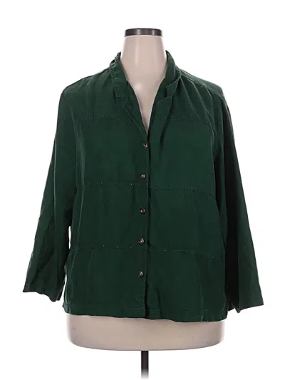 Pre-owned Maggie Barnes 3/4 Sleeve Button Down Shirt In Green