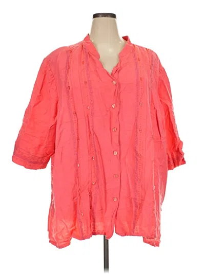 Pre-owned Maggie Barnes 3/4 Sleeve Button Down Shirt In Orange