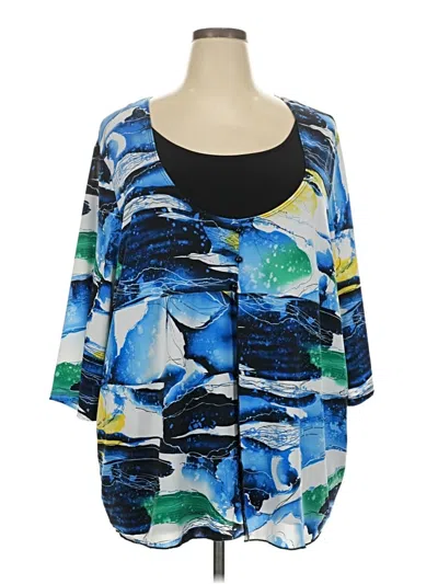 Pre-owned Maggie Barnes 3/4 Sleeve Top Blue Scoop Neck Tops