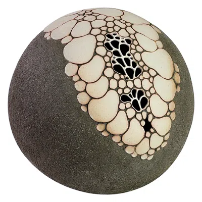 Pre-owned Maggie Barnes Carved & Pierced Organic 'sphere' Stoneware Art Pottery Sculpture In Black