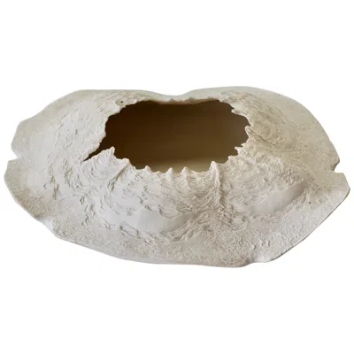 Pre-owned Maggie Barnes Carved White Organic Art Pottery Sculpture Bowl Or Dish Circa 1987