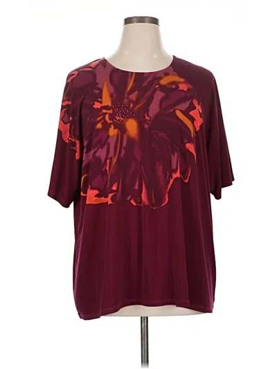 Pre-owned Maggie Barnes Short Sleeve Blouse In Burgundy