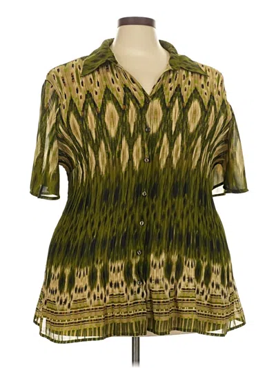 Pre-owned Maggie Barnes Short Sleeve Blouse In Green