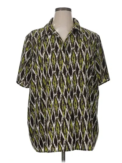 Pre-owned Maggie Barnes Short Sleeve Button Down Shirt In Green