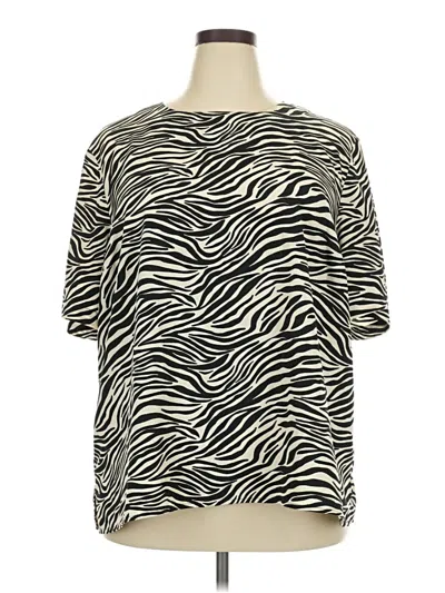 Pre-owned Maggie Barnes Short Sleeve Top Black Animal Print Pattern Boatneck Tops