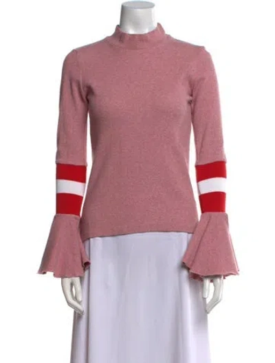 Pre-owned Maggie Marilyn Colorblock Pattern Mock Neck Sweater In Pink