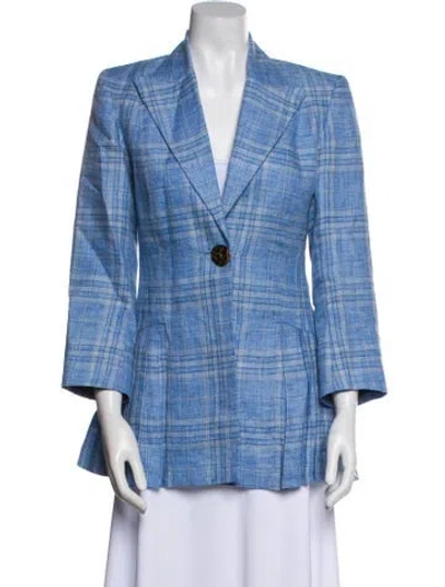 Pre-owned Maggie Marilyn Linen Plaid Print Coat In Blue