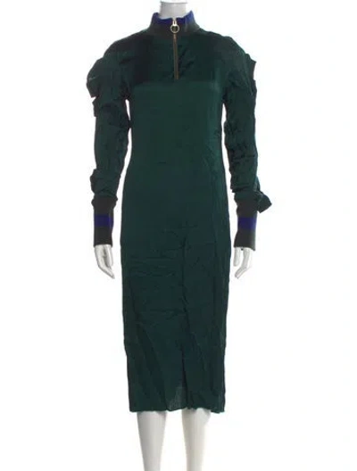 Pre-owned Maggie Marilyn Mock Neck Midi Length Dress In Green