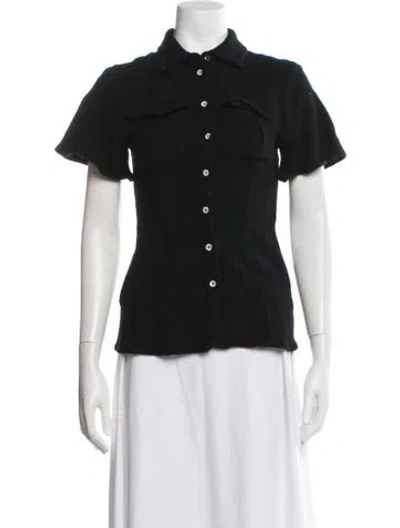 Pre-owned Maggie Marilyn Short Sleeve Button-up Top In Black