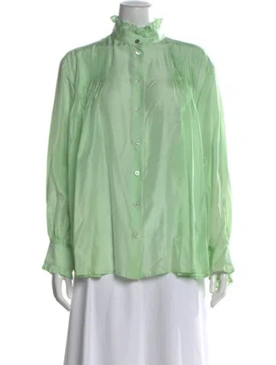 Pre-owned Maggie Marilyn Silk Long Sleeve Blouse In Green