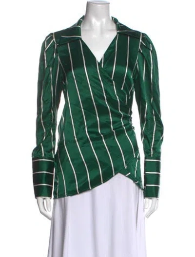 Pre-owned Maggie Marilyn Silk Striped Blouse In Green