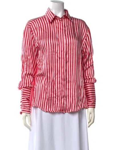 Pre-owned Maggie Marilyn Silk Striped Button-up Top In Red