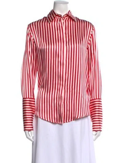Pre-owned Maggie Marilyn Silk Striped Button-up Top In Red