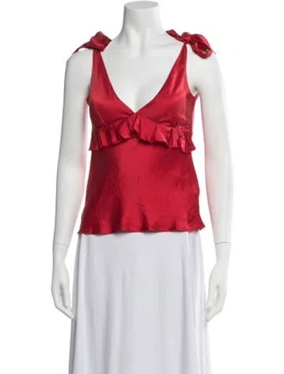 Pre-owned Maggie Marilyn Silk V-neck Top In Red