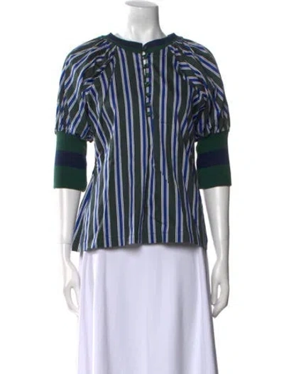 Pre-owned Maggie Marilyn Striped Crew Neck Button-up Top In Multi