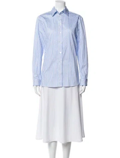Pre-owned Maggie Marilyn Striped Long Sleeve Button-up Top W/ Tags In Blue